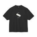 Black heavyweight boxy t-shirt with clean white isometric 3D Xanax 2mg bar print - Minimalist trap streetwear - Offnoir