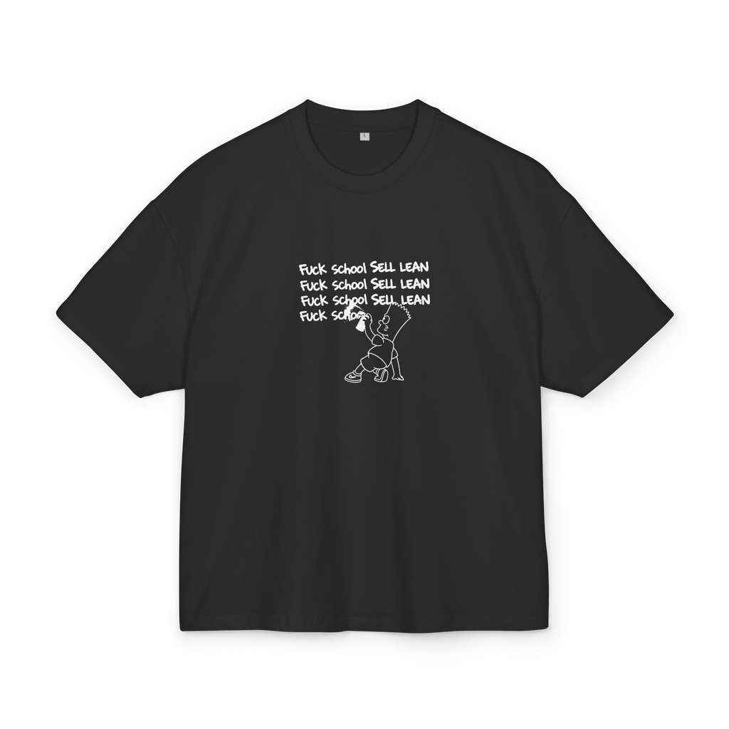 Black 300gsm heavyweight t-shirt with Bart Simpson 'FUCK SCHOOL SELL LEAN' graffiti graphic - Offnoi