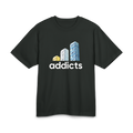 Black heavyweight t-shirt with 'addicts' text and three Xanax bars mimicking the Adidas logo - Trap aesthetic - Offnoir