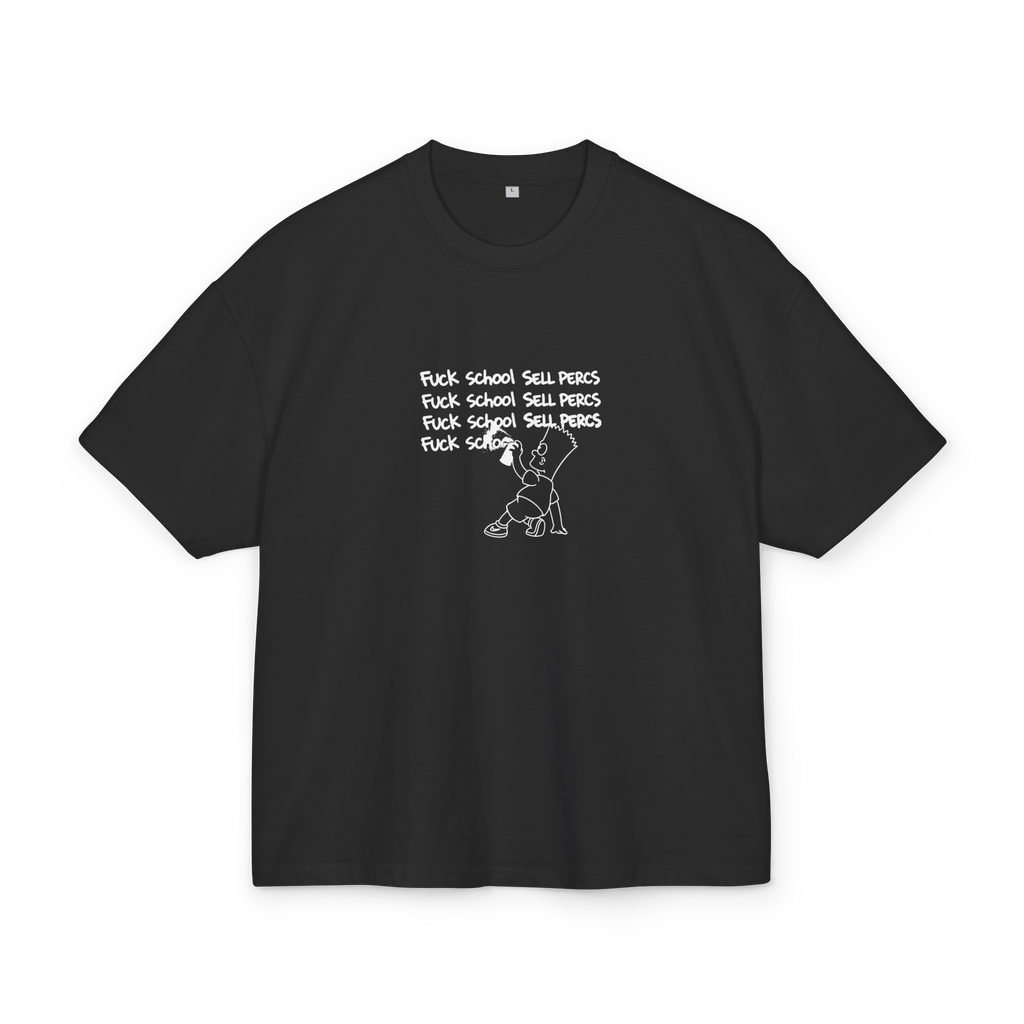 Black boxy t-shirt with Bart Simpson 'FUCK SCHOOL SELL PERCS' graffiti graphic - Trap aesthetic - Offnoir