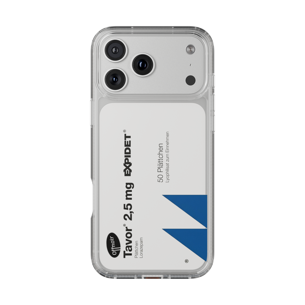 White TAVOR 2,5mg pill box design iPhone case - Medical aesthetic phone cover - Offnoir