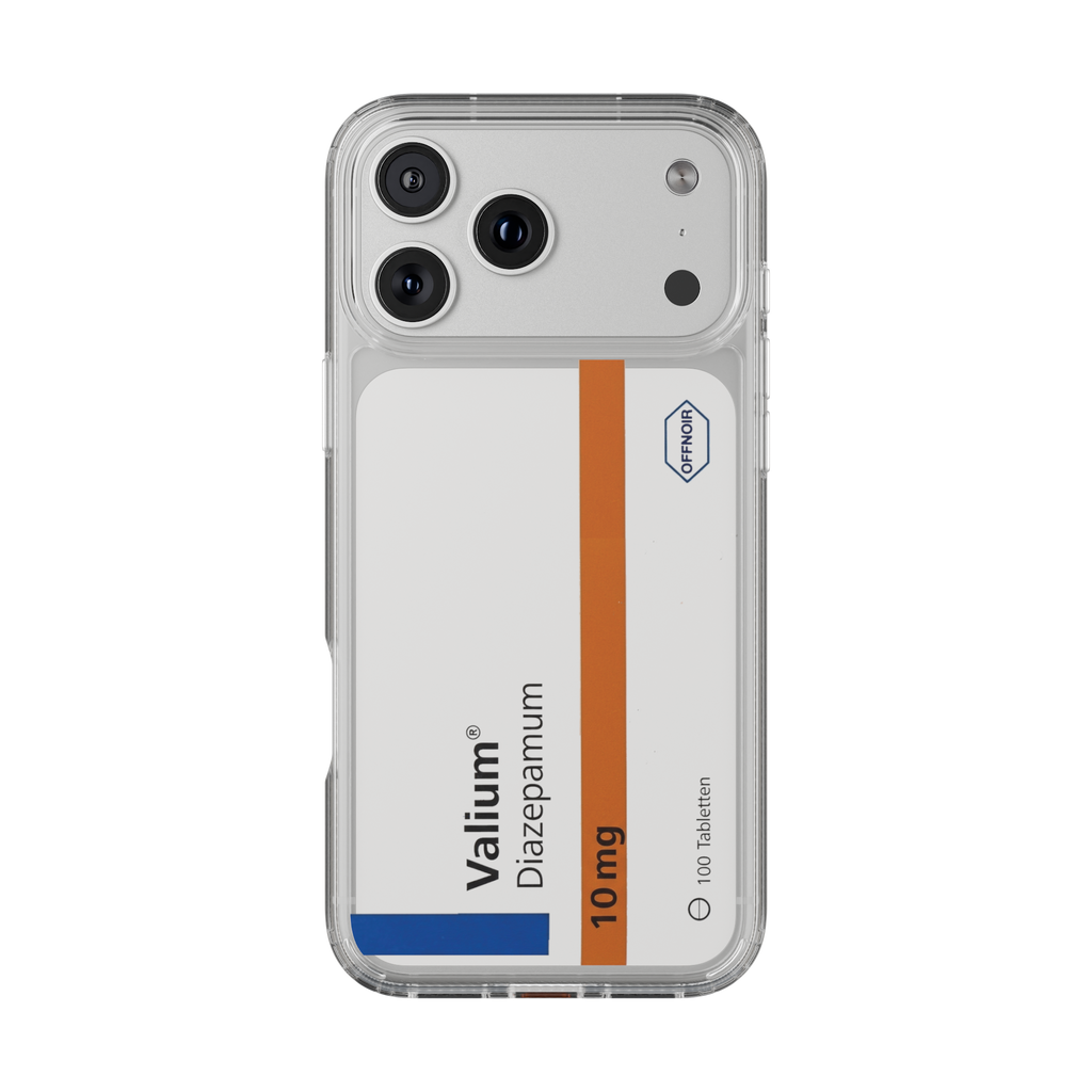 Blue and white VALIUM 10mg pill box design iPhone case - Medical aesthetic cover - Offnoir
