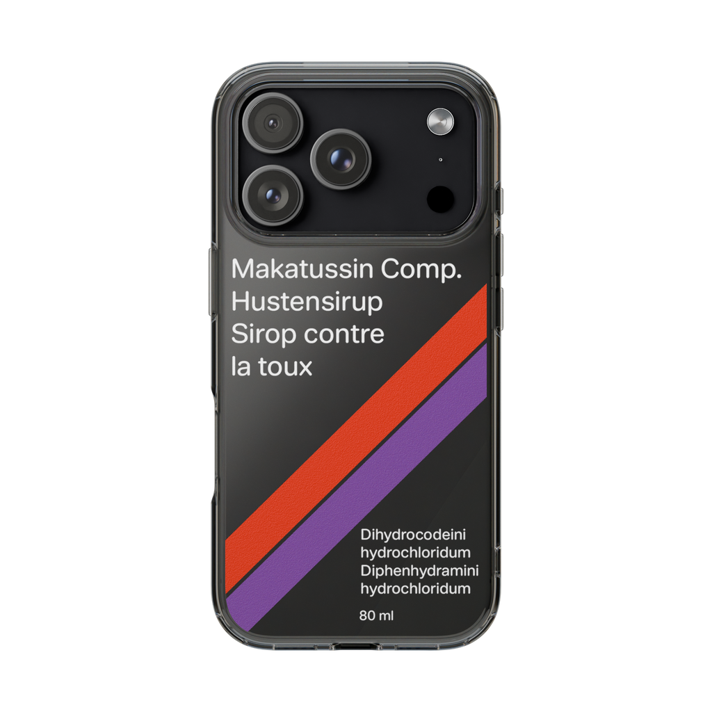 White iPhone case with Makatussin bottle graphic print - Trap aesthetic - Offnoir