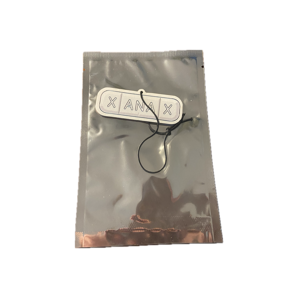 Xanax pill shaped car air freshener in silver packaging - Trap aesthetic auto accessory - Offnoir
